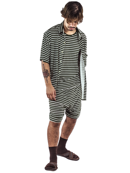 Oversized Cotton Boxer Briefs - Striped Green